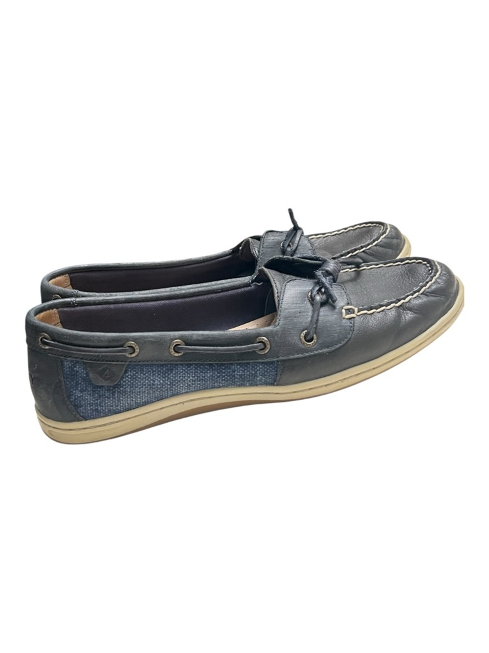 Sperry Navy Leather & Denim Boat Shoes with Tan Sole Size 11 M